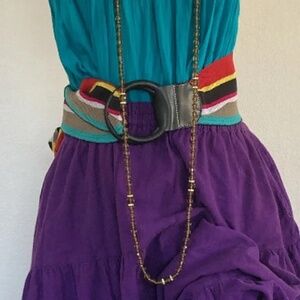 Vintage Striped Woven Belt with Wooden rings